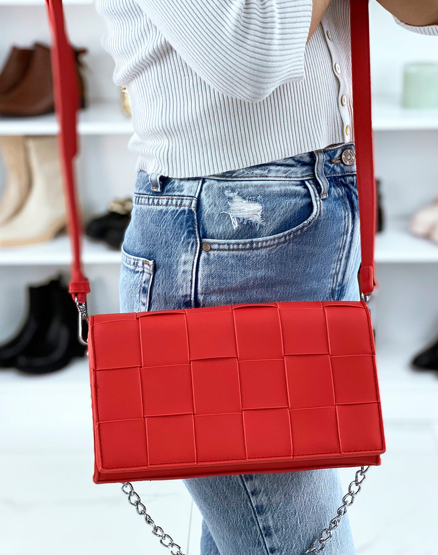 Sac bandoulière rouge effet damier