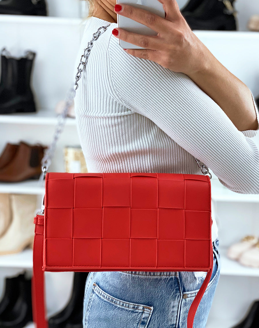 Sac bandoulière rouge effet damier