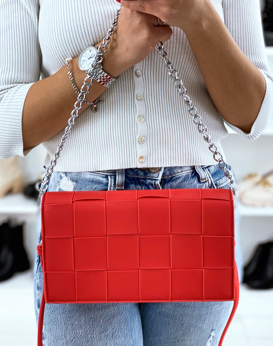 Sac bandoulière rouge effet damier