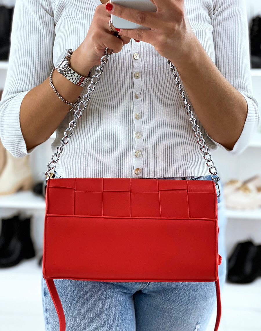 Sac bandoulière rouge effet damier