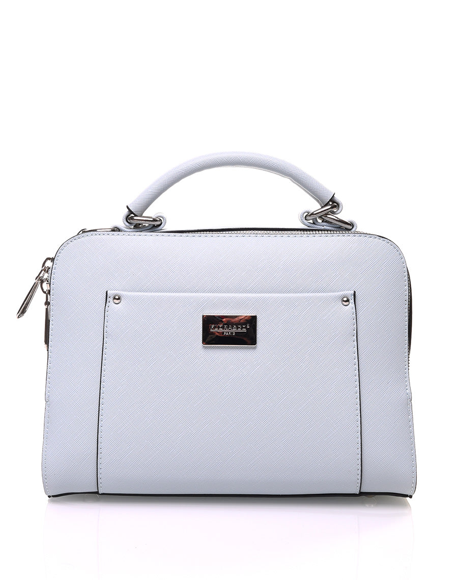 Sac bandoulière texturé rigide type mallette bleu clair