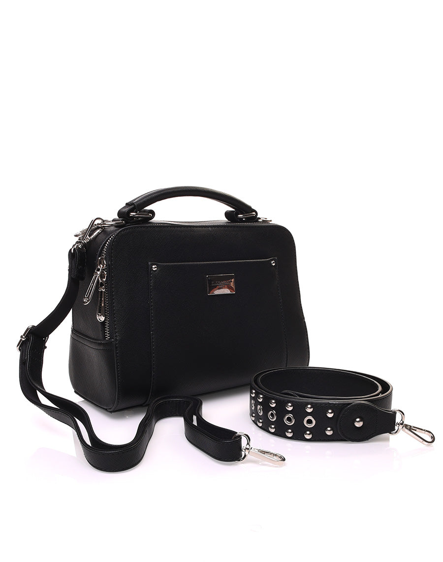 Sac bandoulière texturé rigide type mallette noir