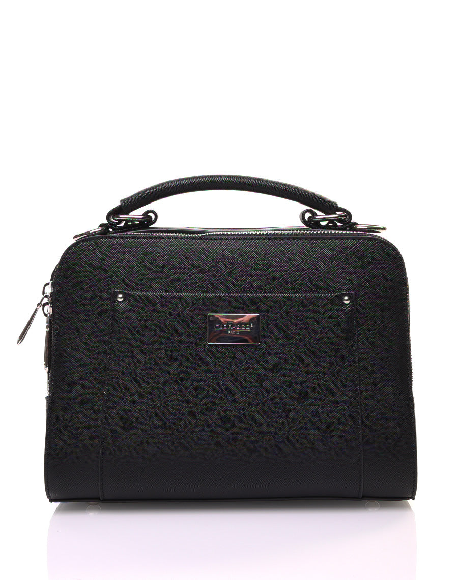 Sac bandoulière texturé rigide type mallette noir