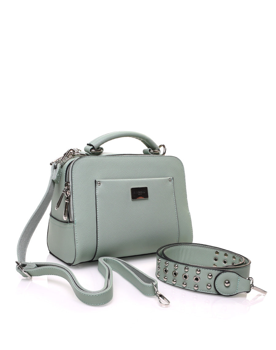 Sac bandoulière texturé rigide type mallette vert clair