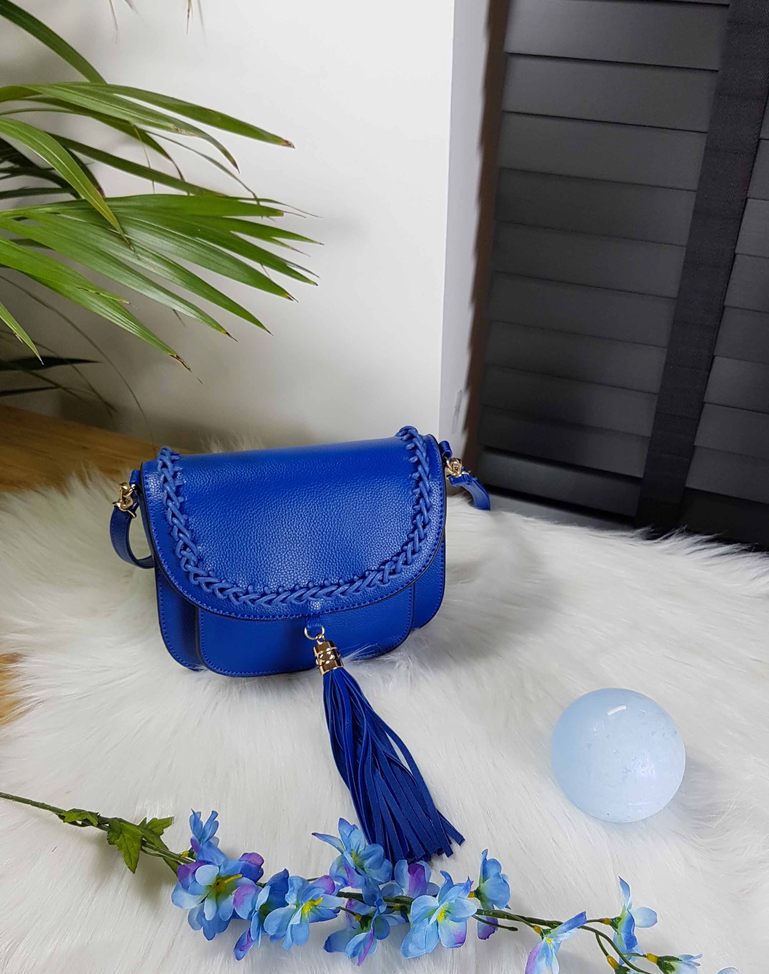 Sac bandoulière tressé bleu