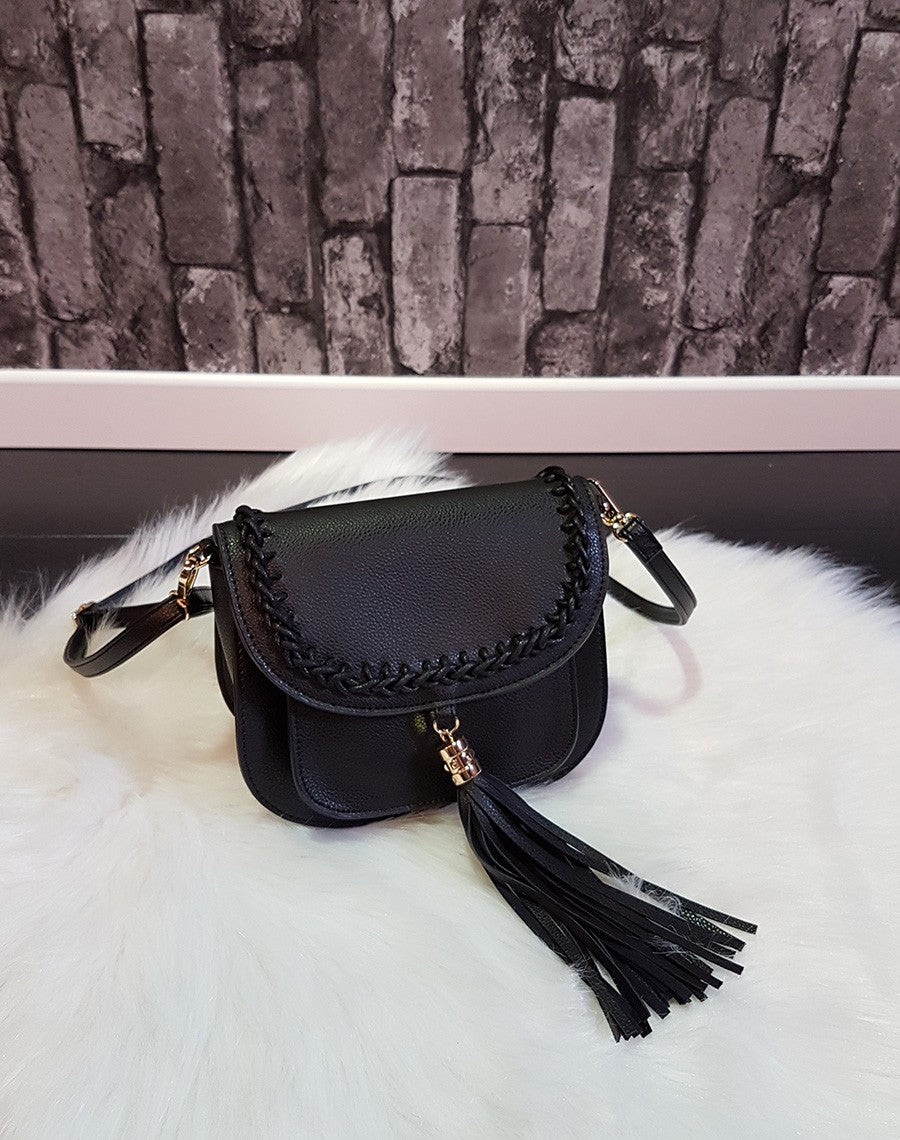 Sac bandoulière tressé noir