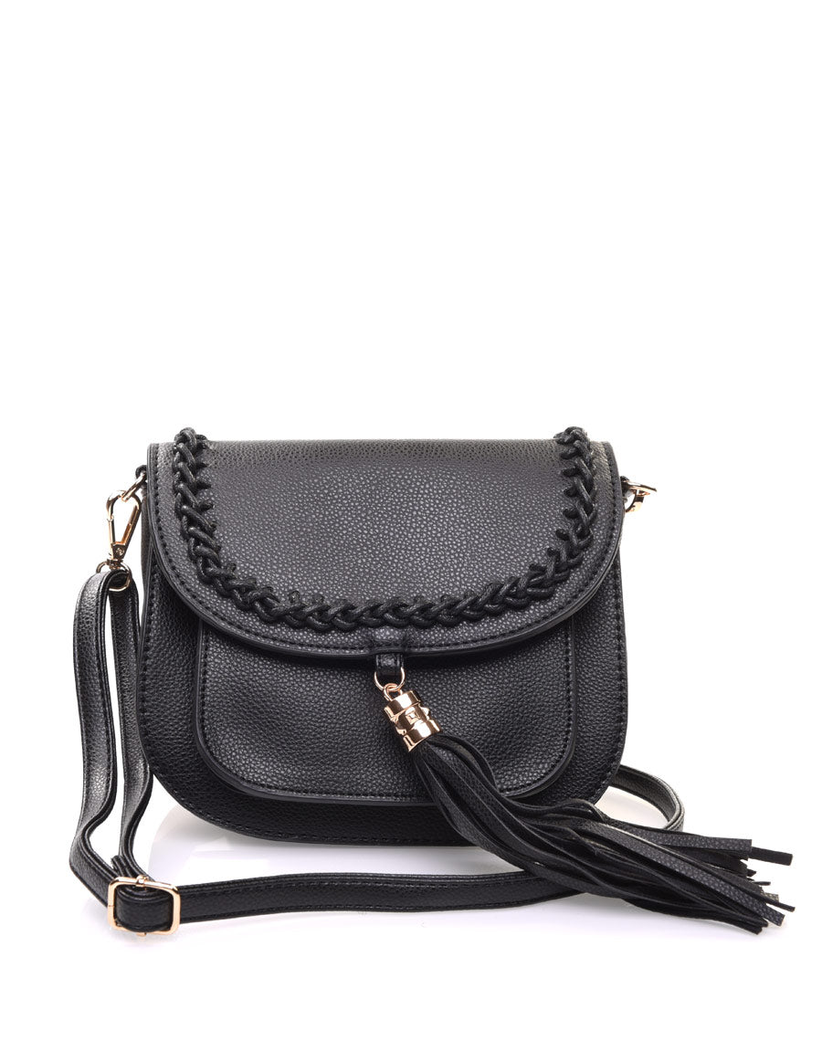 Sac bandoulière tressé noir