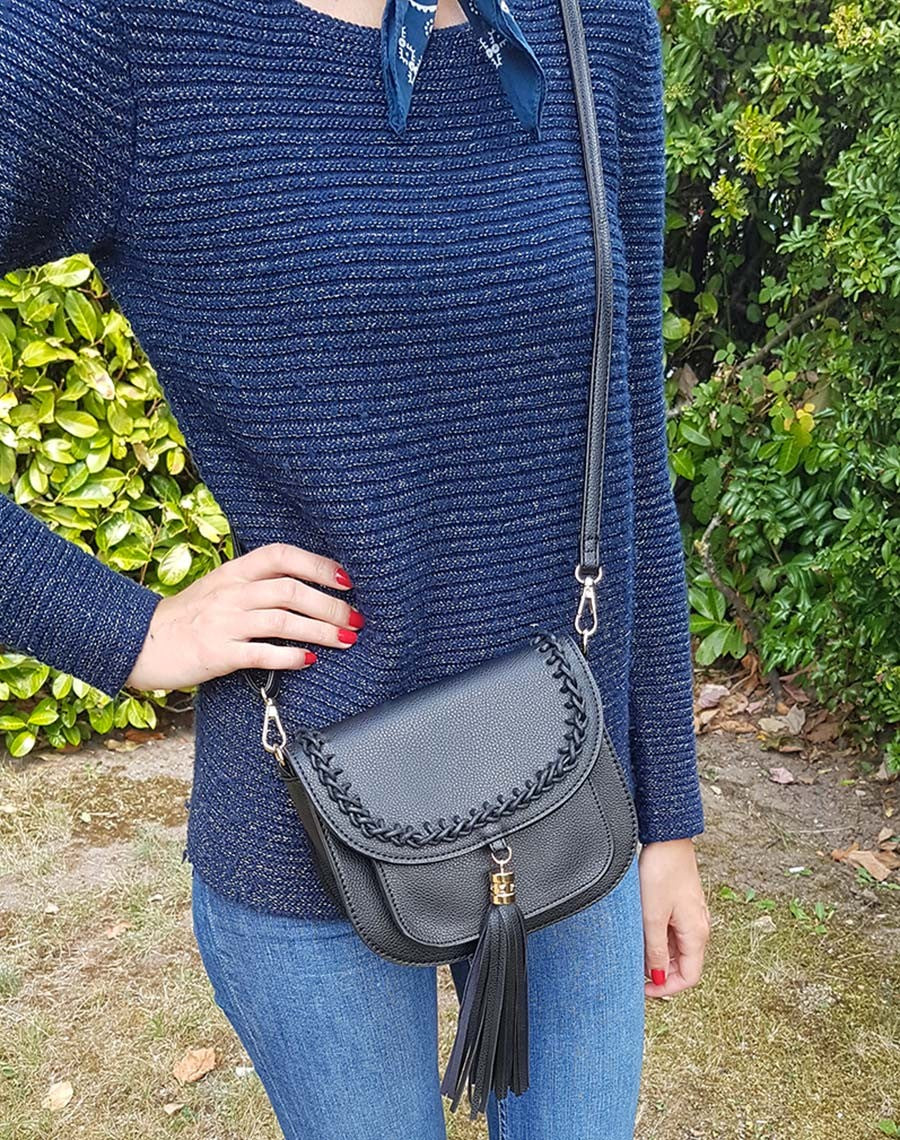 Sac bandoulière tressé noir