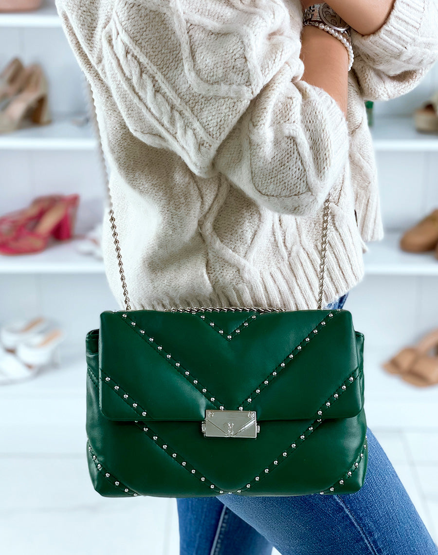 Sac bandoulière vert à clous argentés