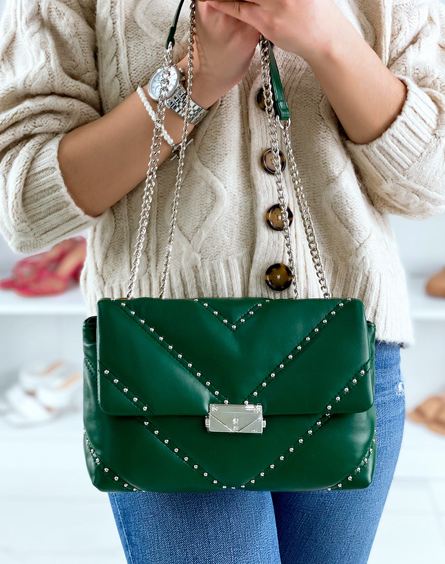 Sac bandoulière vert à clous argentés