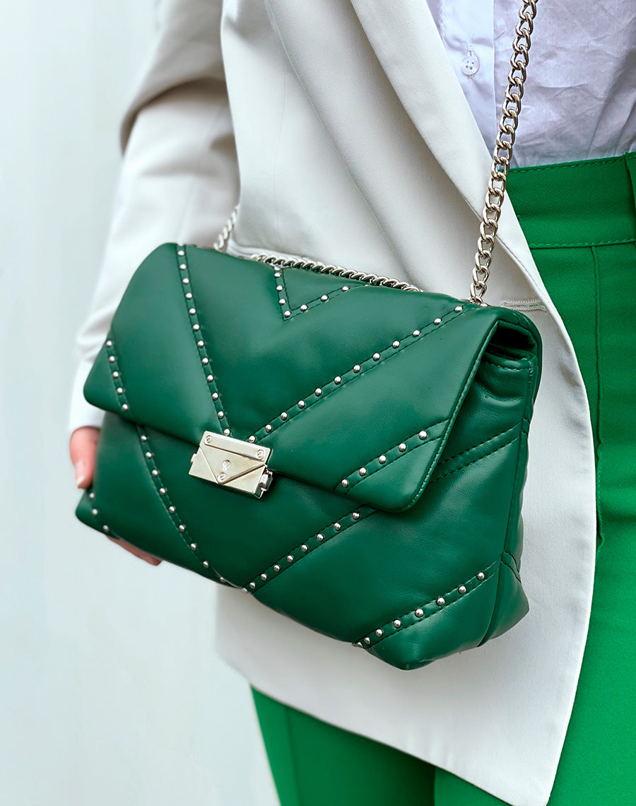 Sac bandoulière vert à clous argentés