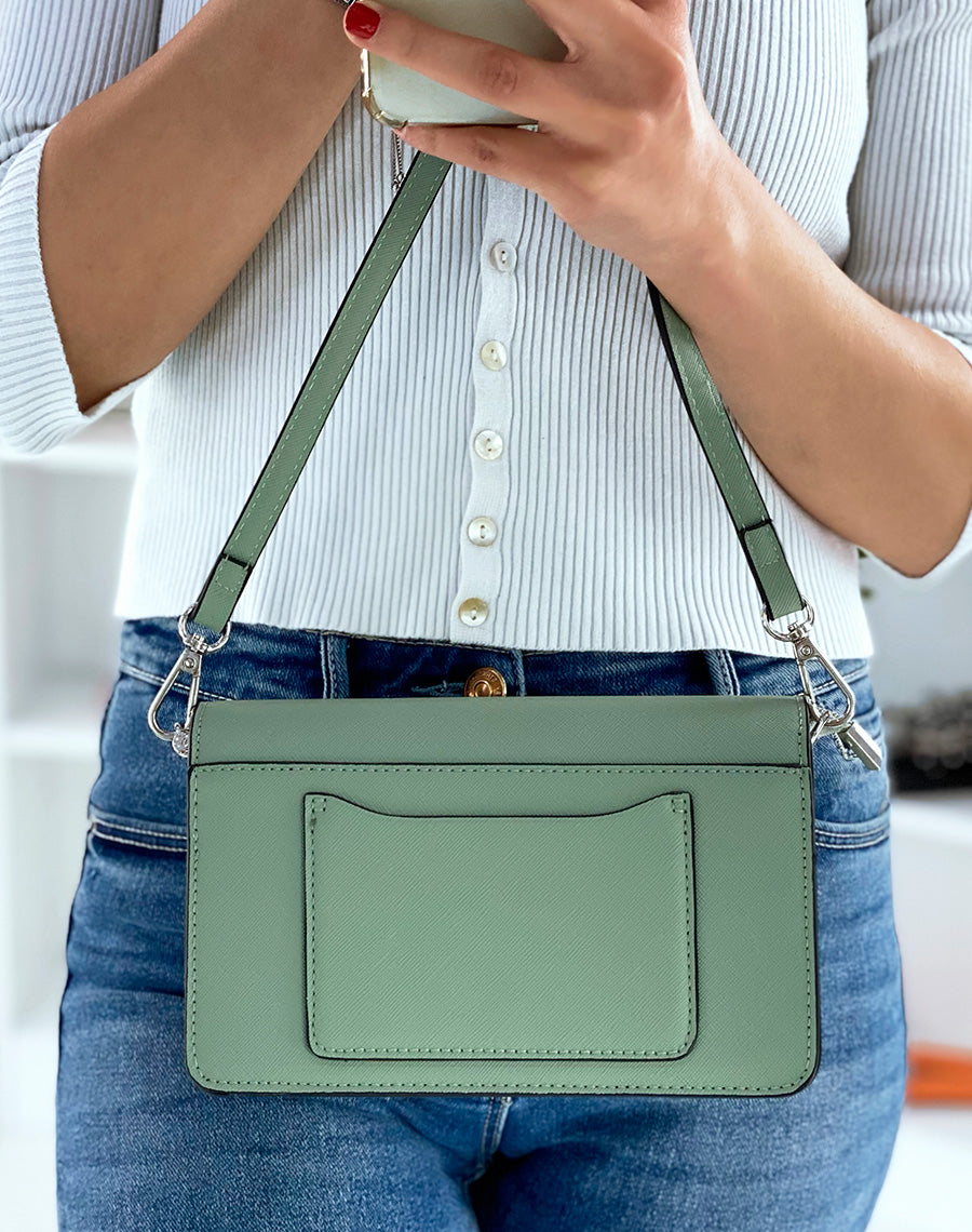 Sac à bandoulière vert d’eau à détail argenté