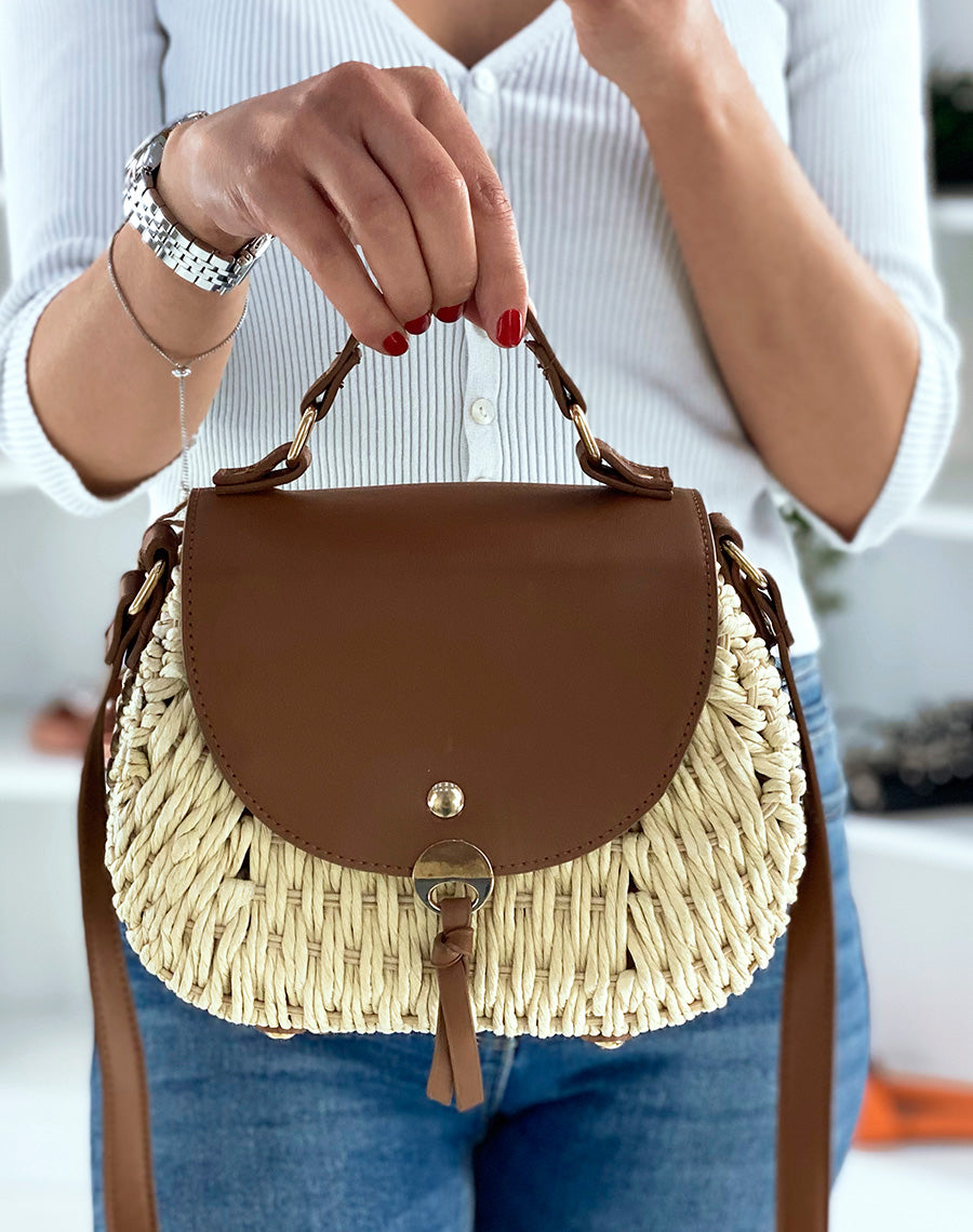 Sac besace à bandoulière beige et camel