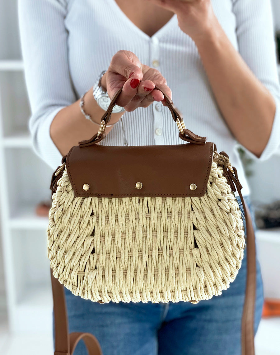 Sac besace à bandoulière beige et camel