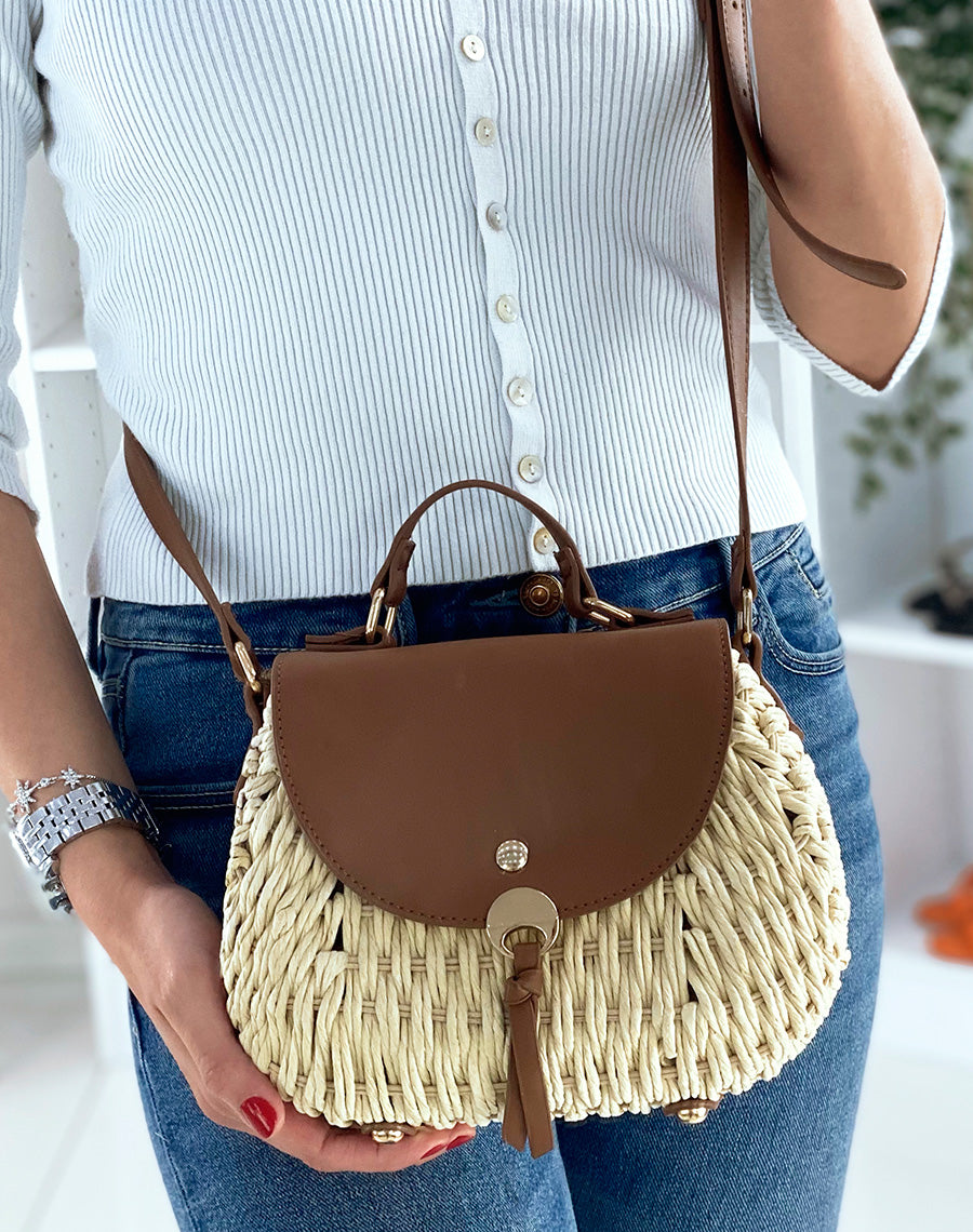 Sac besace à bandoulière beige et camel