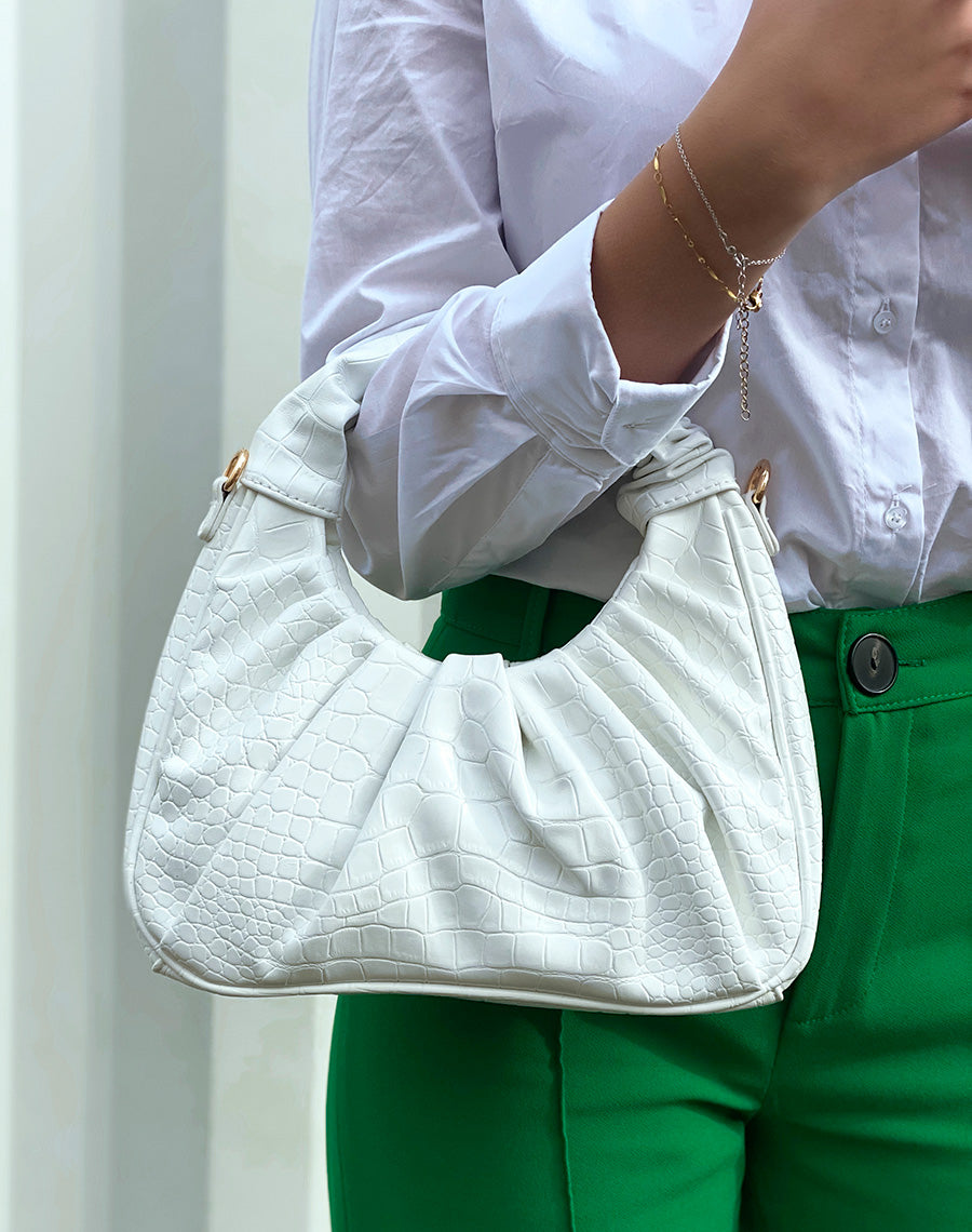Sac besace blanc effet croco plissé