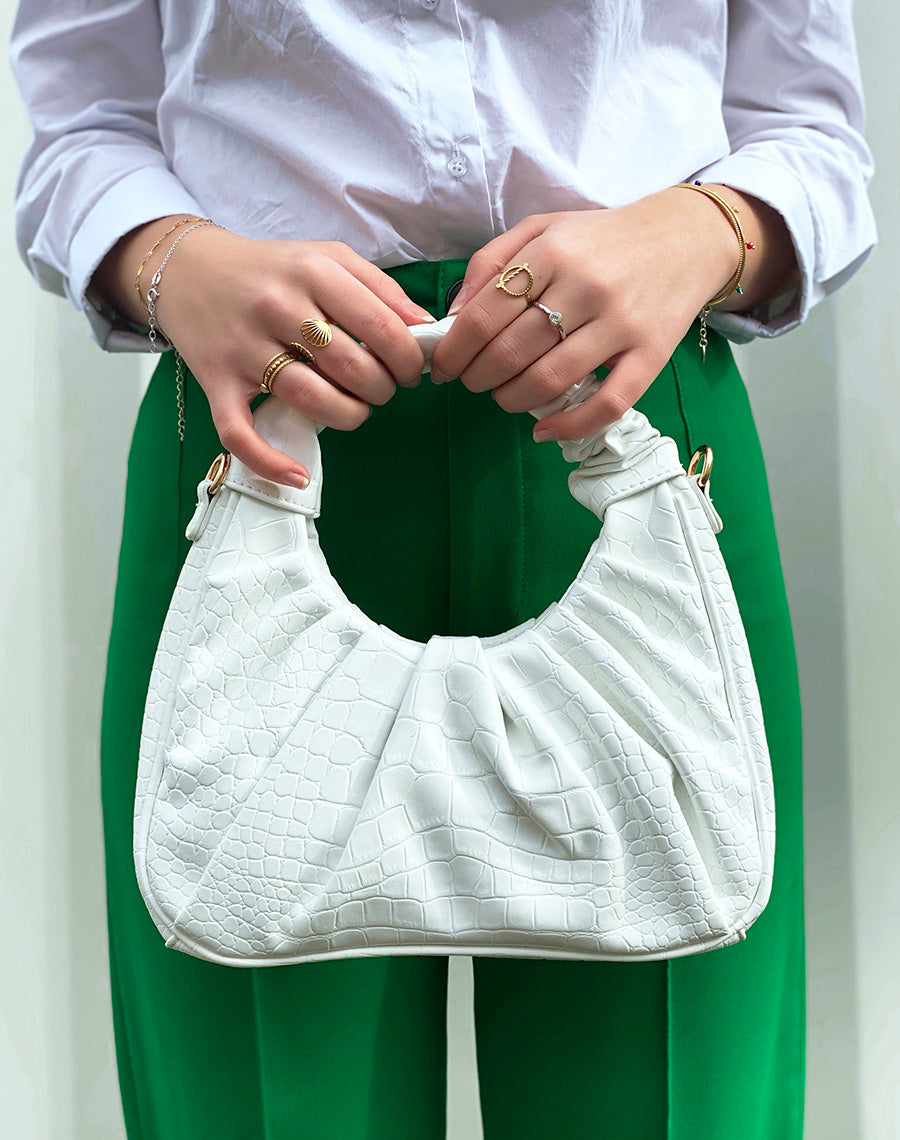 Sac besace blanc effet croco plissé