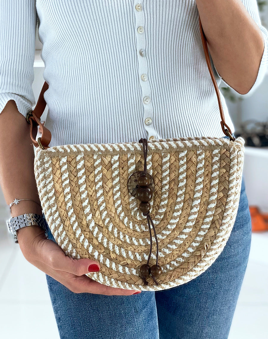 Sac besace en paille tressé bicolore