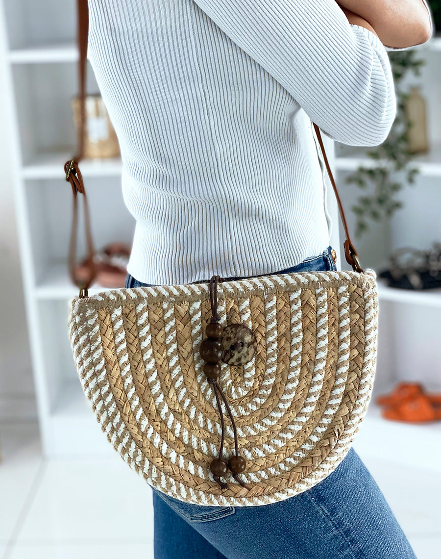Sac besace en paille tressé bicolore