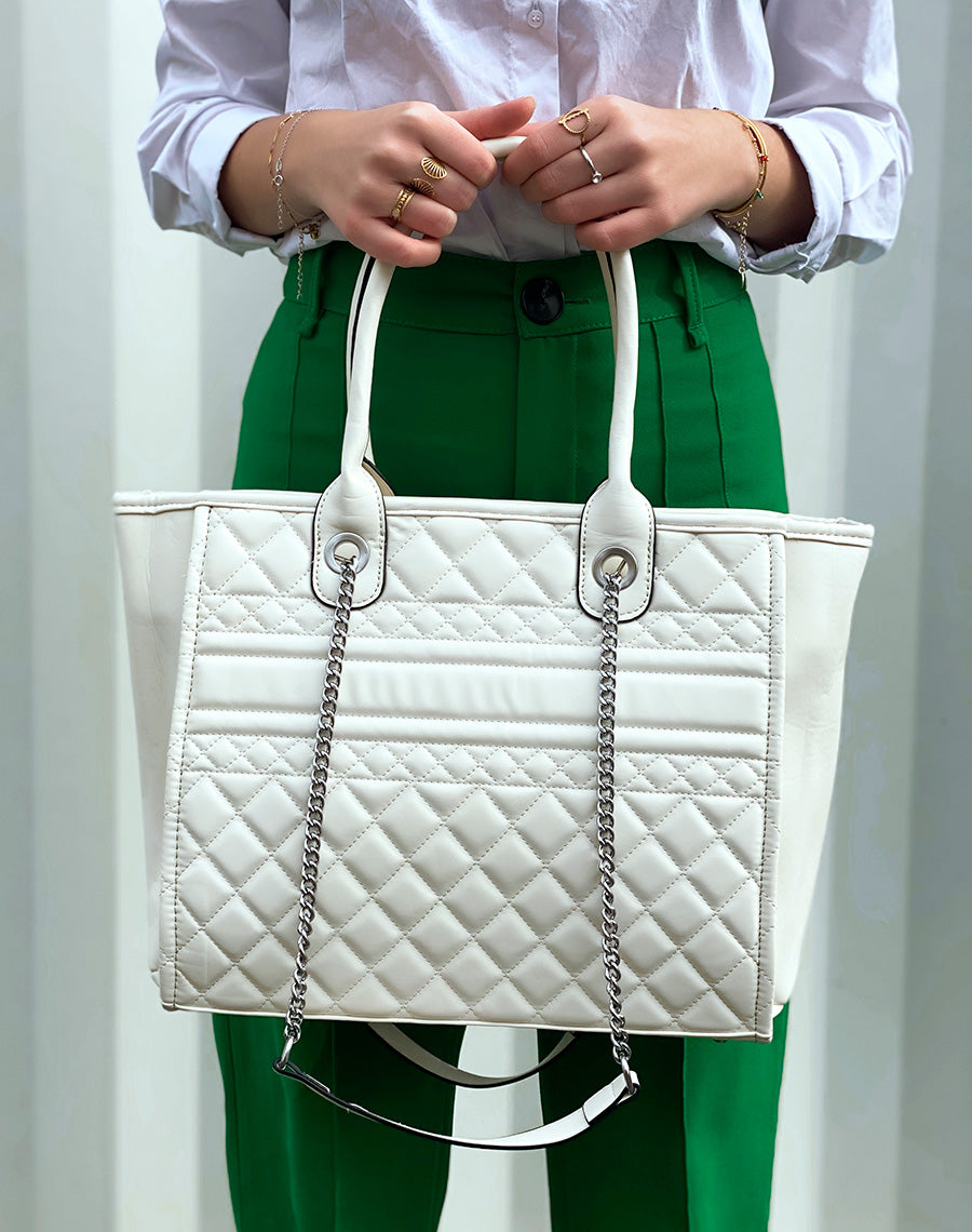 Sac cabas beige matelassé