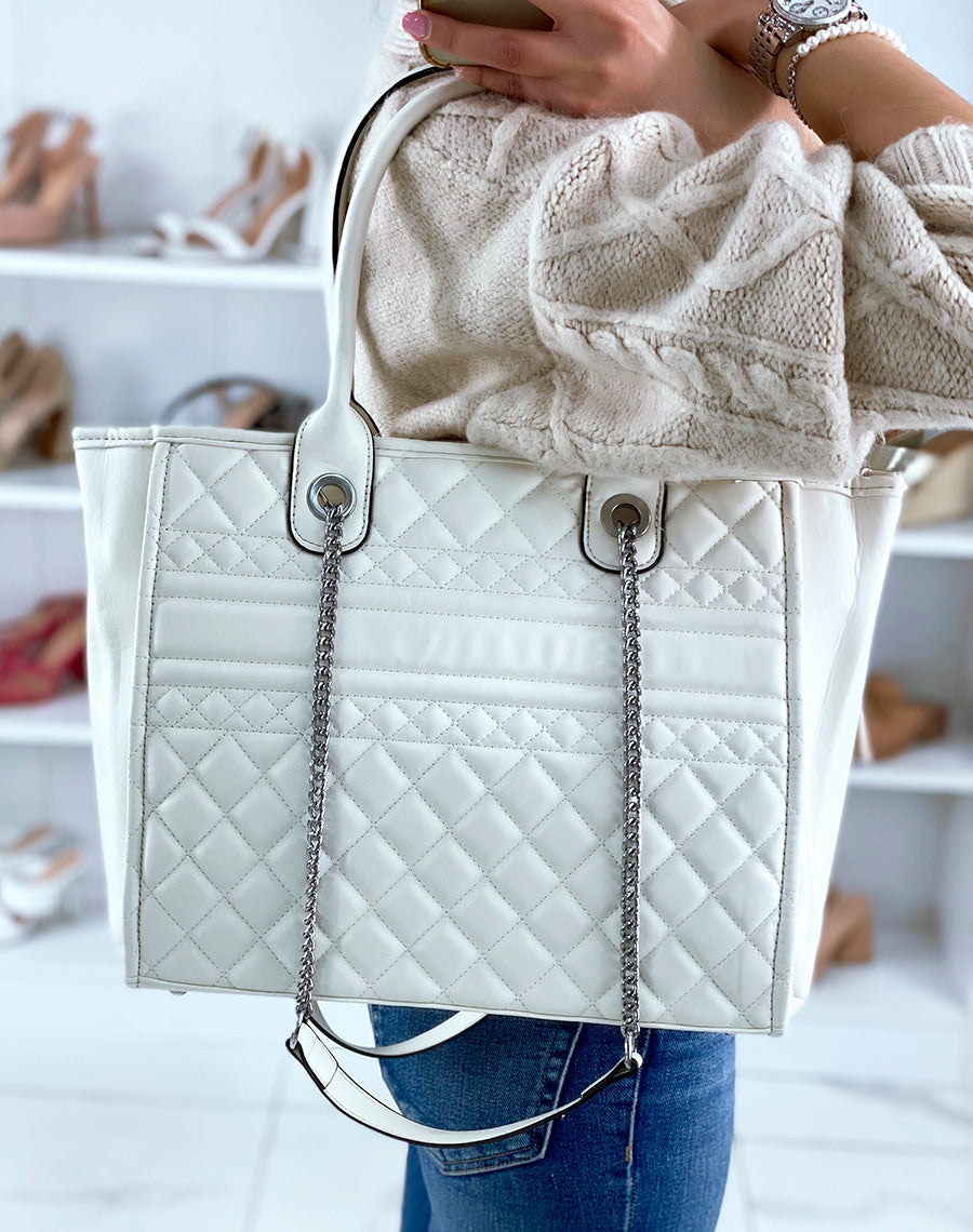 Sac cabas beige matelassé