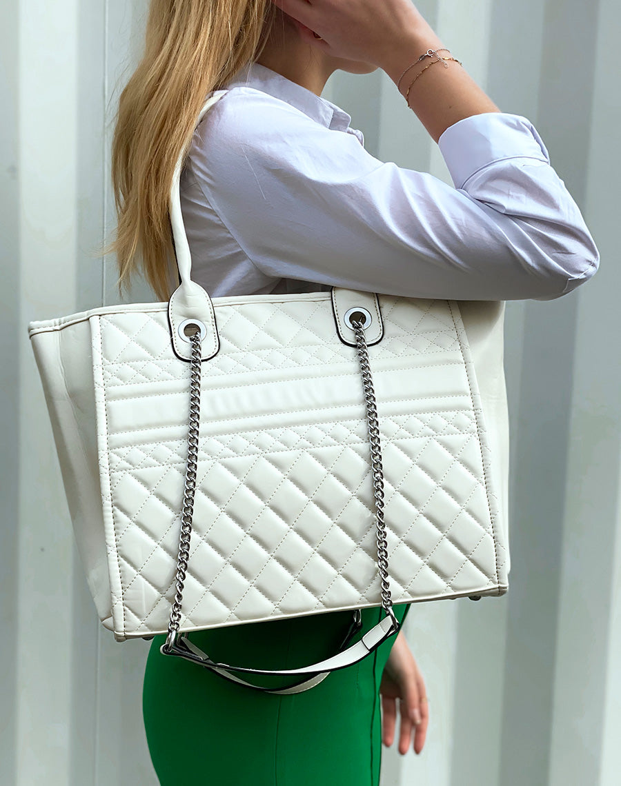Sac cabas beige matelassé