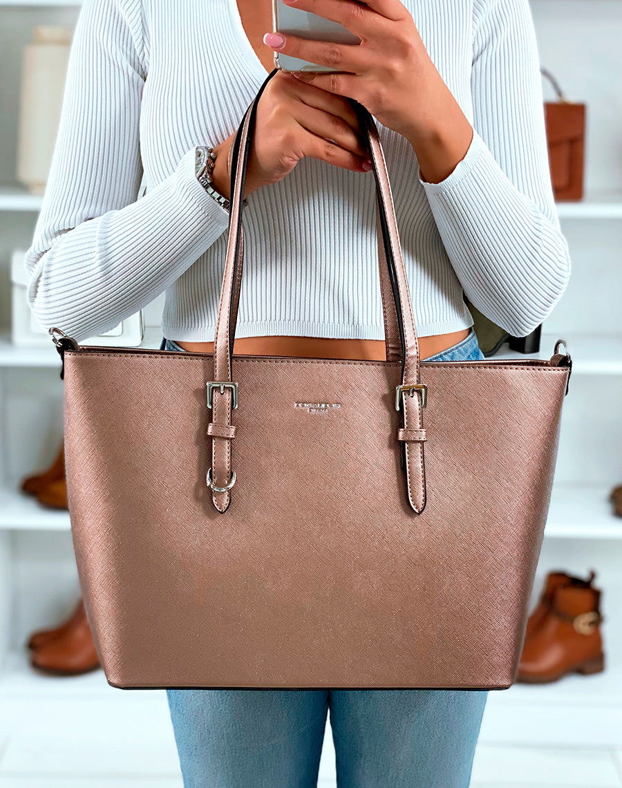 SAC CABAS CLASSE MARRON MÉTALLISÉ