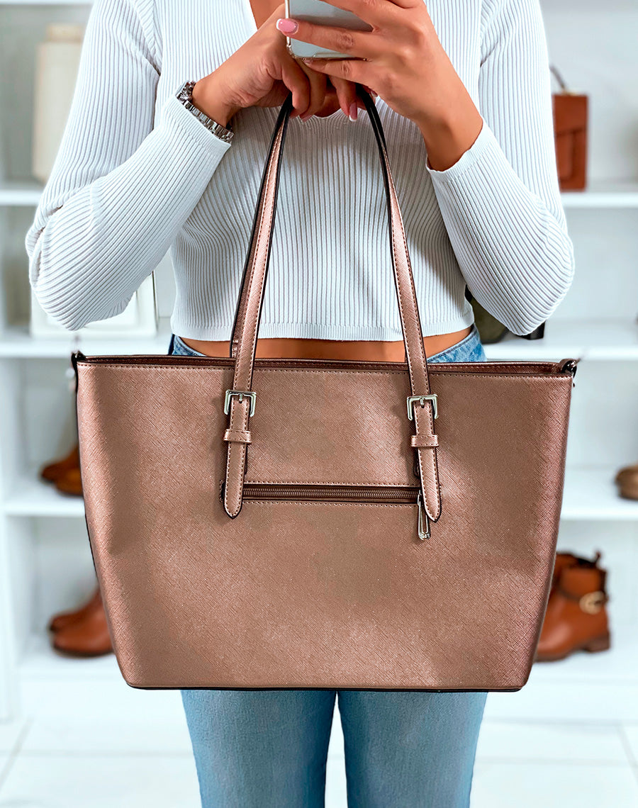 SAC CABAS CLASSE MARRON MÉTALLISÉ