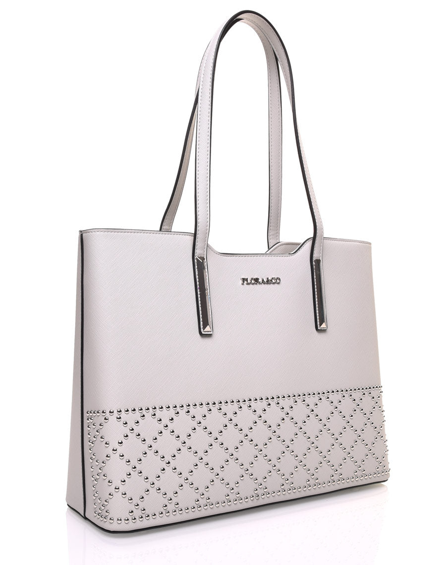 Sac cabas clouté gris clair