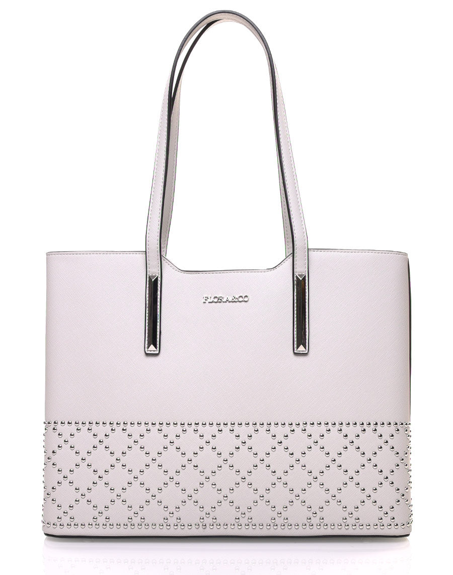 Sac cabas clouté gris clair