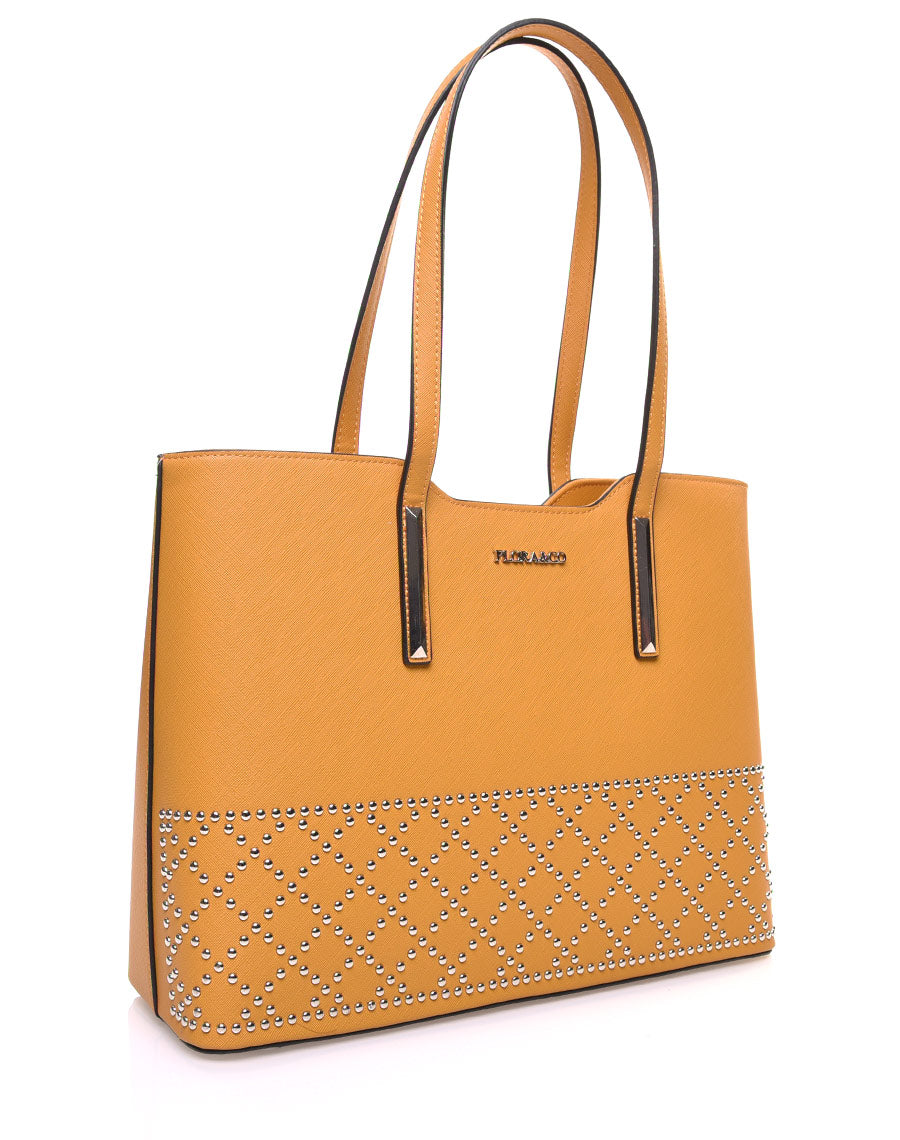Sac cabas clouté jaune moutarde
