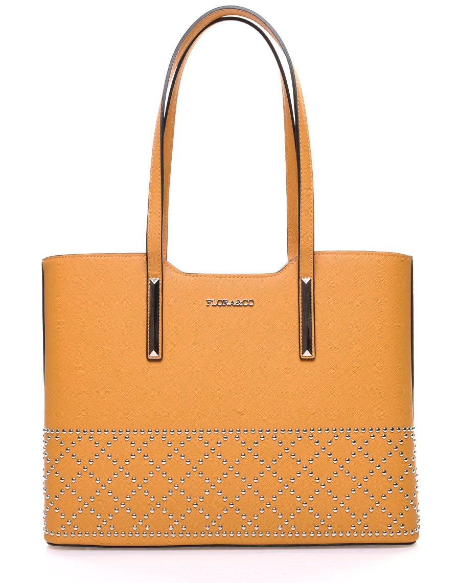 Sac cabas clouté jaune moutarde