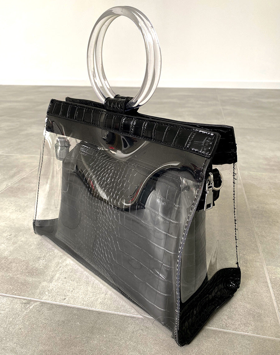 Sac cabas effet croco noir et transparent