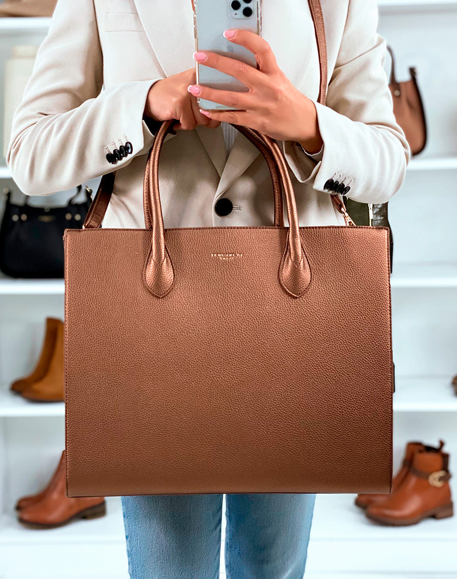 SAC CABAS MARRON MÉTALLISÉ PRATIQUE ET GLAMOUR