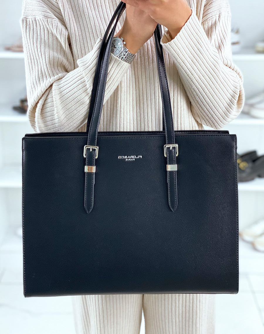 Sac cabas noir à détail argenté