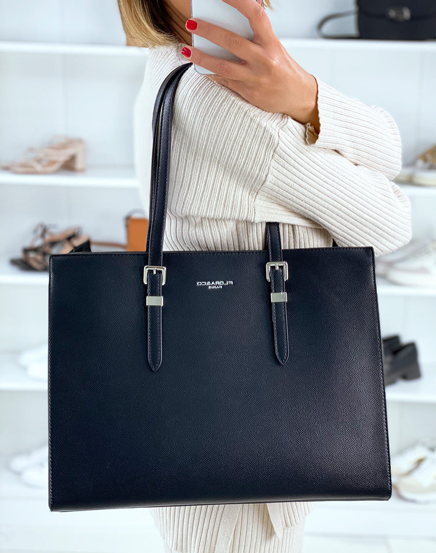 Sac cabas noir à détail argenté