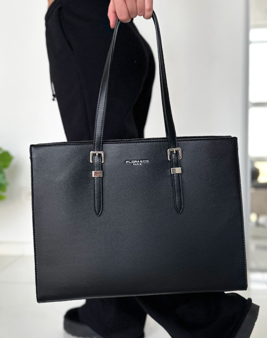 Sac cabas noir à détail argenté