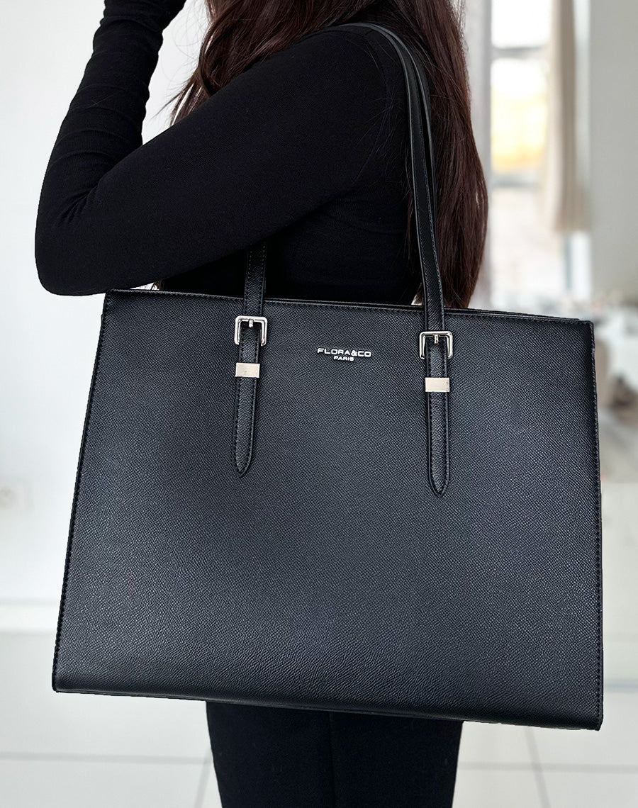 Sac cabas noir à détail argenté