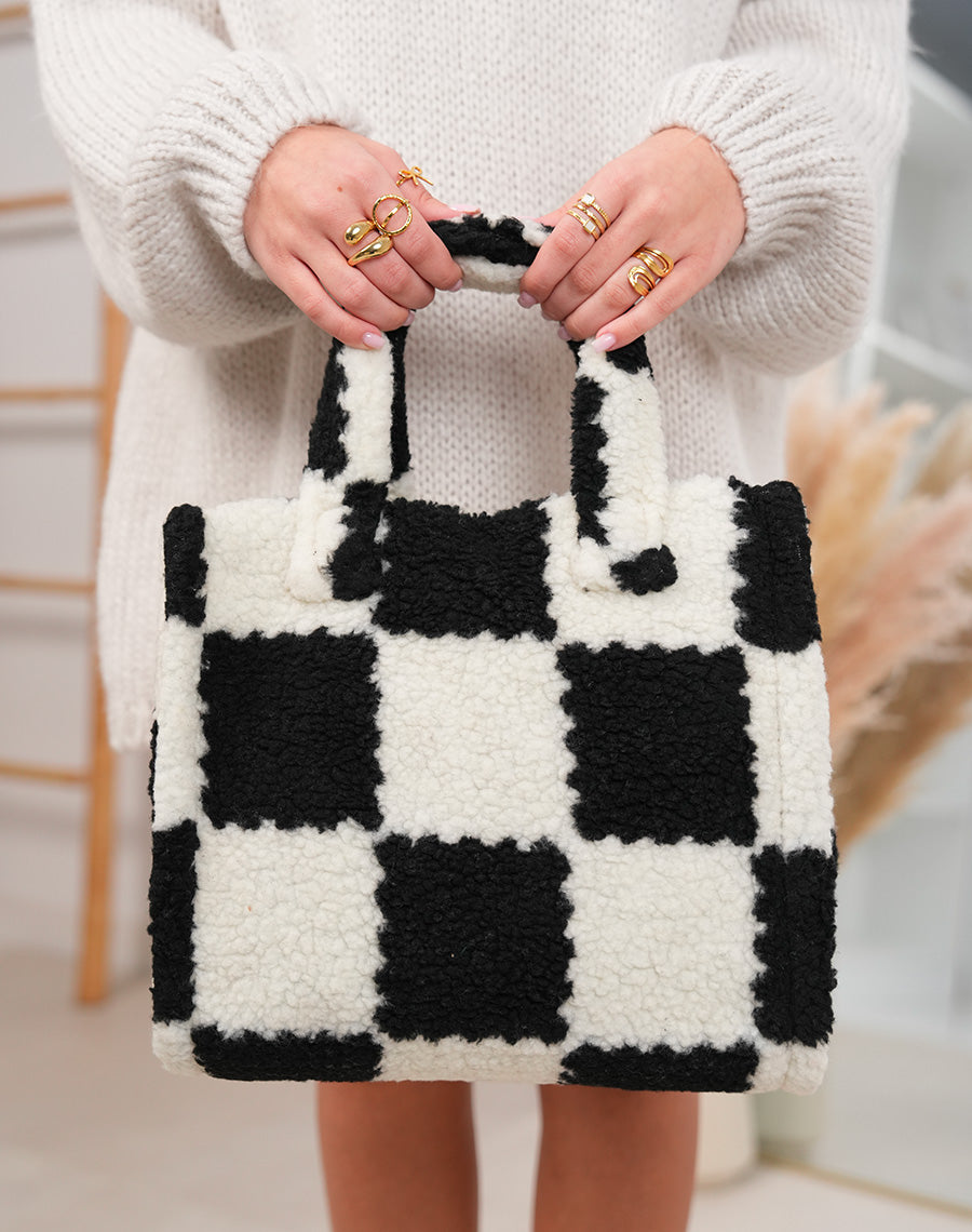 Sac cabas noir et blanc damier
