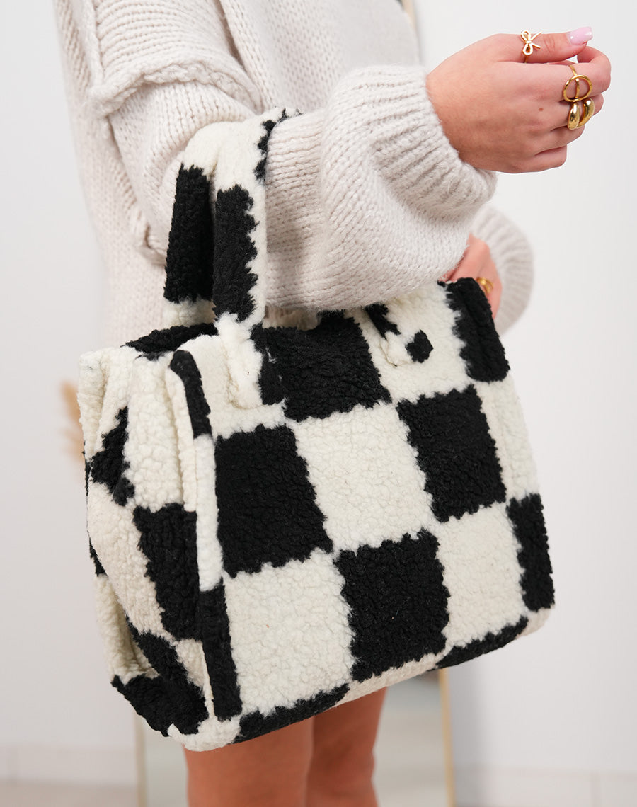 Sac cabas noir et blanc damier