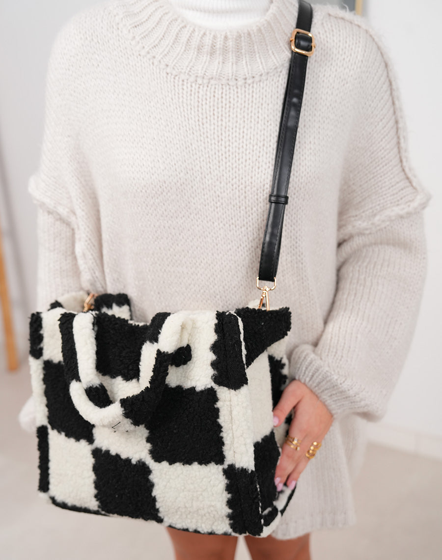 Sac cabas noir et blanc damier