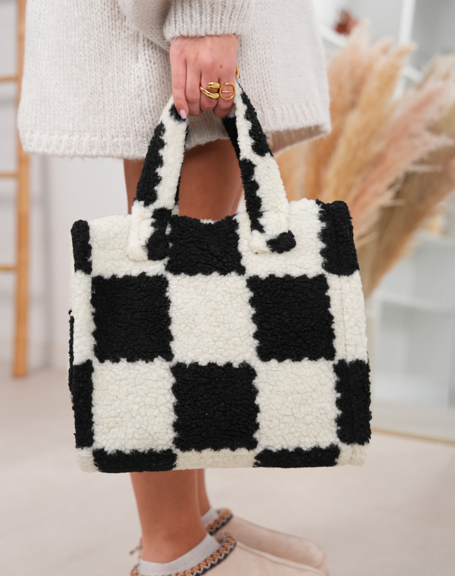 Sac cabas noir et blanc damier