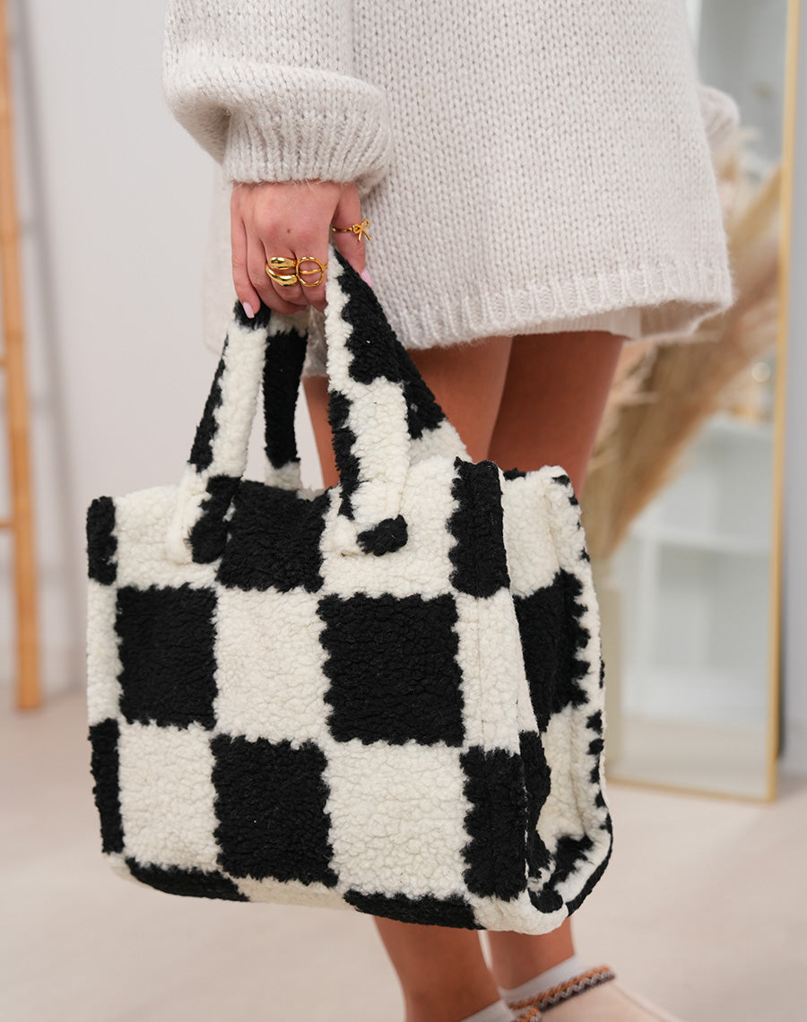 Sac cabas noir et blanc damier