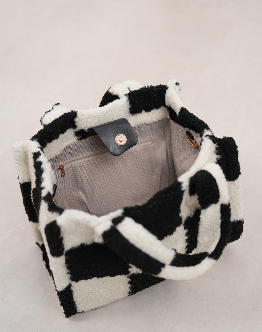 Sac cabas noir et blanc damier