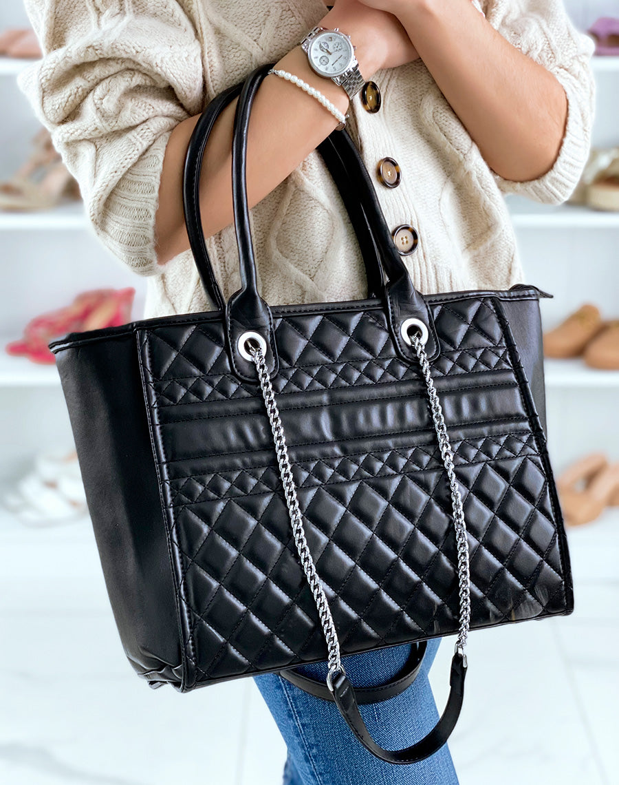 Sac cabas noir matelassé