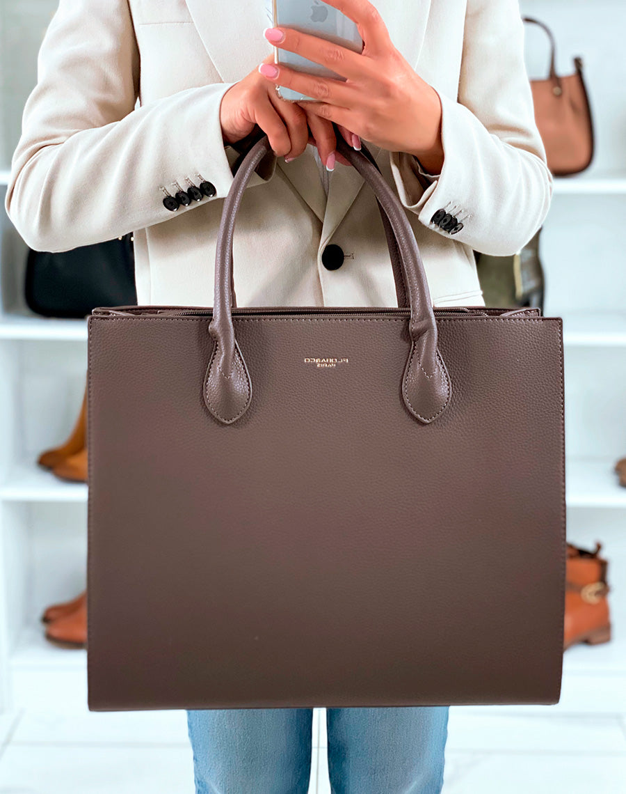 SAC CABAS TAUPE FONCÉ PRATIQUE ET GLAMOUR