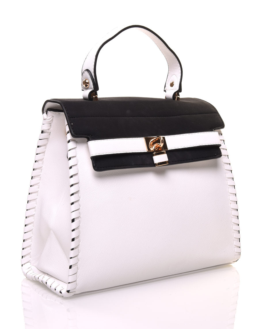 Sac cartable bi matière noir et blanc