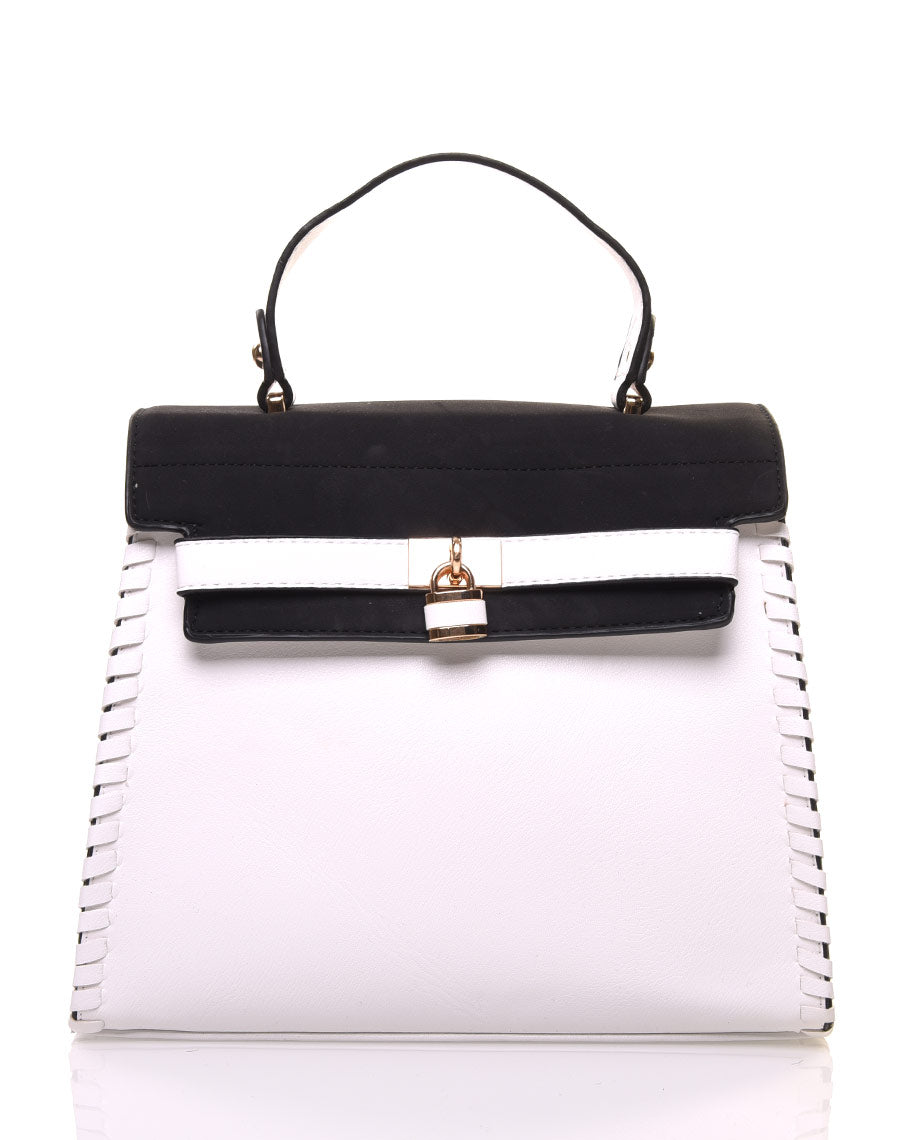 Sac cartable bi matière noir et blanc