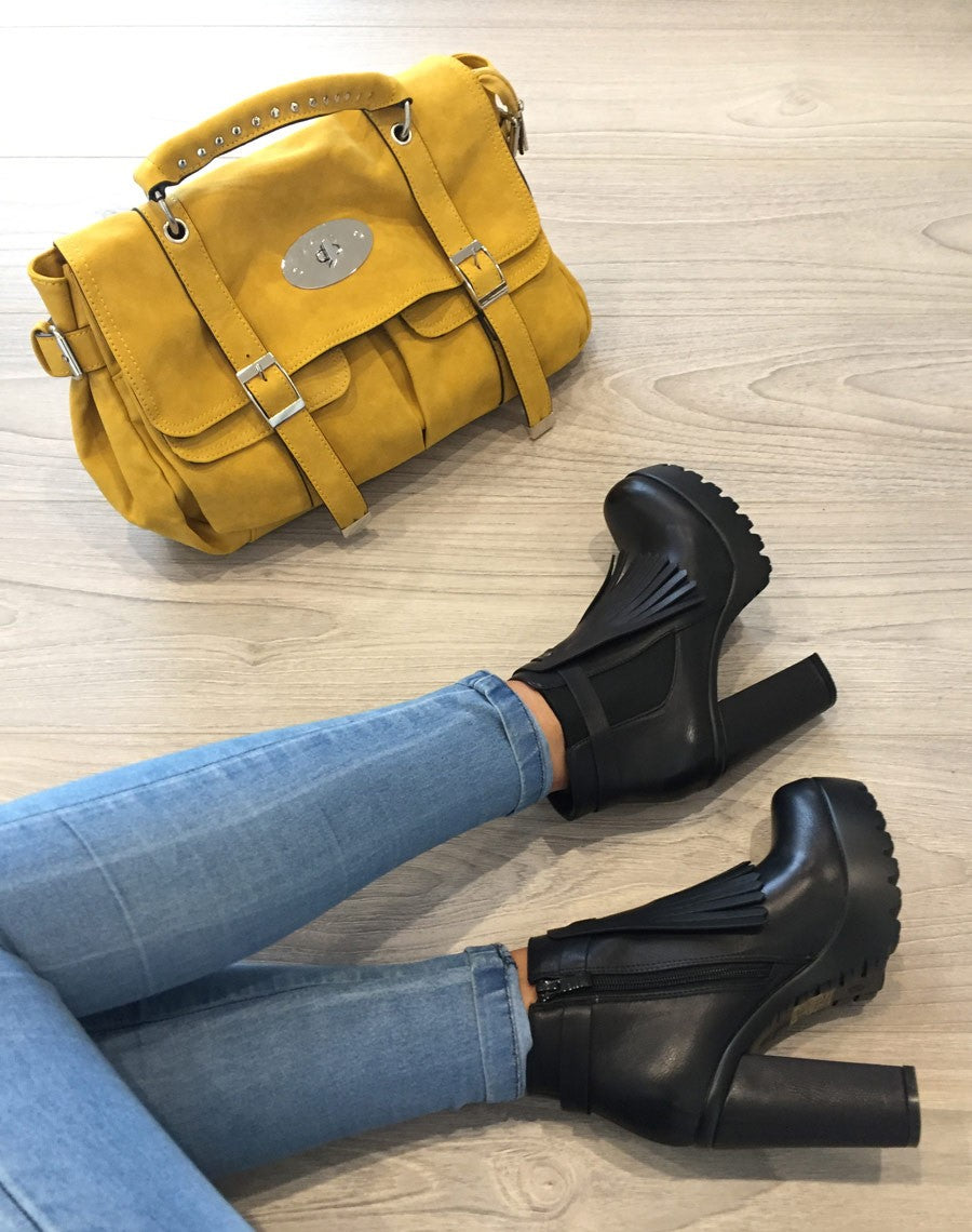 Sac cartable jaune moutarde