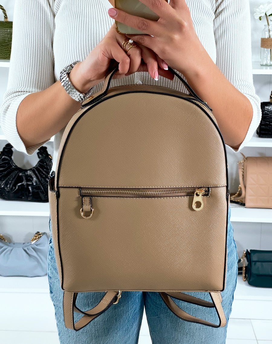 Sac à dos beige à zip doré